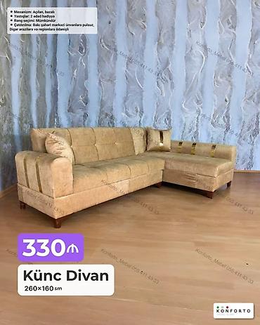 Ev üçün mebel: Künc divan – 260×160 sm - Mexanizm: açılan, bazalı (yataq funksiyası — 1