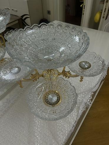 dekor vitrin: Kristal meyvə və şirniyyat stendi – 5 Gozlu teze hecbir defekti — 3