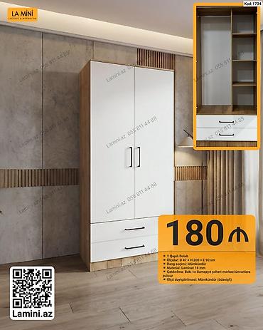 Mebel: İki qapılı dolab – Kod: 1704 - Ölçülər: Dər. 47 × Hündürlük 200 × En — 1