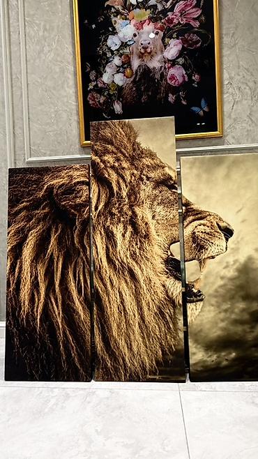 şir şəkilləri: Üç panelli dekorativ tablo – “Şir” motivi - Dizayn: Profildə sağa — 1