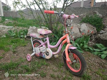 велосипед детский от 4 лет для девочек: Коляска, цвет - Розовый, Б/у