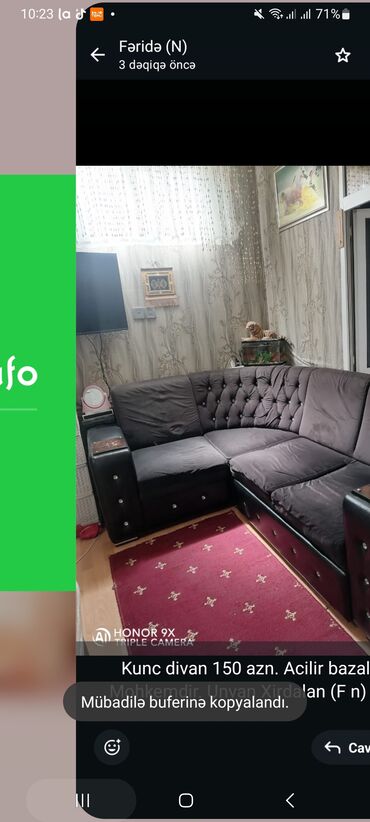 Salon, tibbi mebel dəsti: Künc divan