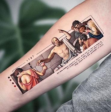 plastik qapi pencere kreditle: Tattooya model axtarilir. Dizayn antik fəlsəfi səhnə, incə kontur — 1