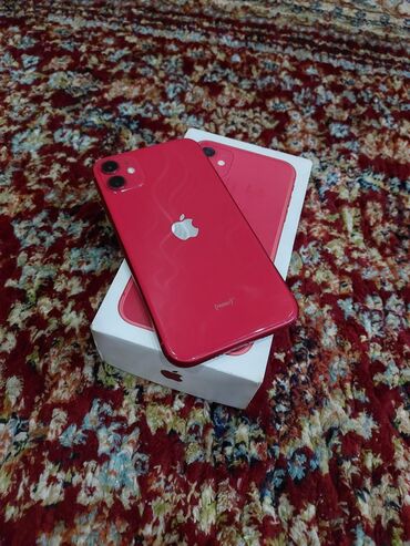 IPhone 11, Б/у, 64 ГБ, Красный, Защитное стекло, Чехол, Коробка, 79 %