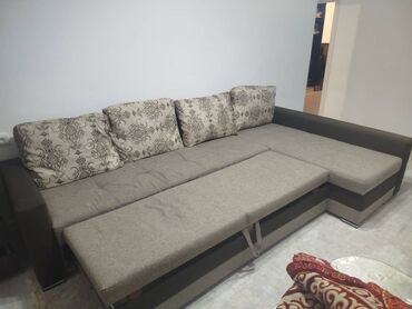 диван 3 в 1: Угловой диван, цвет - Серый, Б/у