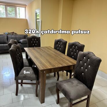 Masa və oturacaq dəstləri: Qonaq otağı üçün, Açılmayan, Dördbucaq masa, 6 stul — 48