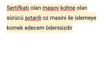 Əməkdaş axtarışı (vakansiyalar): Taksi sürücüsü tələb olunur, Gündəlik ödəniş