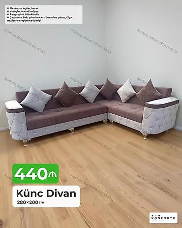 Диваны: Künc Divan – 280×200 sm - Mexanizm: açılan, bazalı (yataq funksiyası — 1