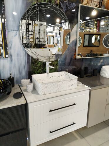 Qapılar və aksessuarlar: Hamam üçün dəst – konsol, üzərinəqoyma çanaq və güzgü - Konsol: ağ