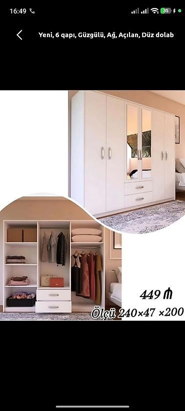 canamaz nədir: Yeni, 6 qapı, Güzgülü, Ağ, Açılan, Düz dolab — 1