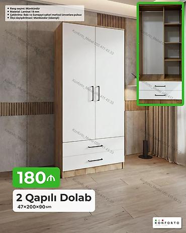 Dolablar: 2 qapılı paltar dolabı – 47×200×90 sm - Qiymət: 180 ₼ (şəkildə — 1
