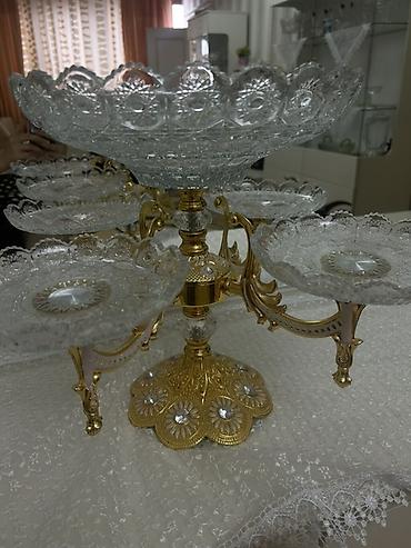dekor vitrin: Kristal meyvə və şirniyyat stendi – 5 Gozlu teze hecbir defekti — 1
