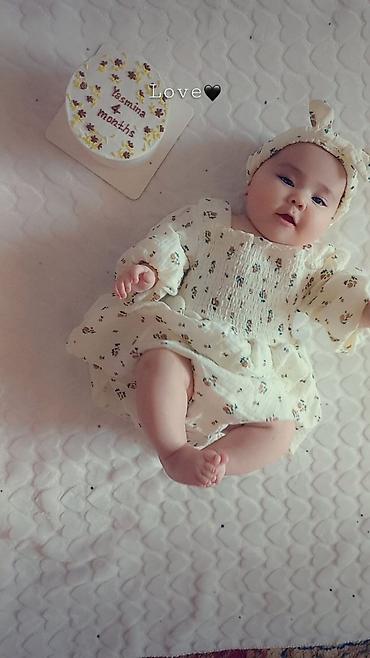 Бөбөктөр үчүн топтомдор: Набор для девочки: платье + повязка на голову - Нежный кремовый цвет — 2