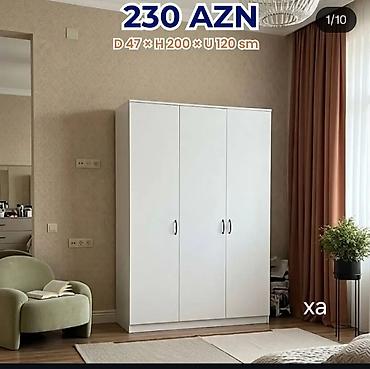 kreslo ber ber: Ağ rəngli 3 qapılı geyim şkafı - Ölçülər: Dərinlik 47 sm × Hündürlük — 1