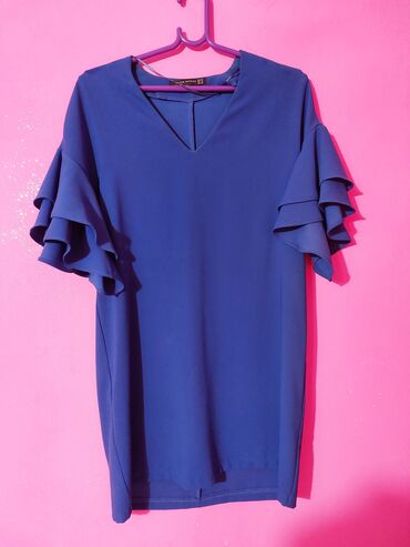 jednobojne haljine: S (EU 36), color - Blue, Oversize, Short sleeves