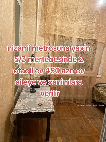 şamaxıda kiraye evler: Nizami metrosuna yaxin 5/3 mertebesinde 2 otaqli ev 450 azn ev telebe
