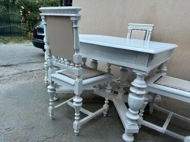 Stilske garniture: Stari stilski trpezarijski sto i 4 stolice ALT DEUTSCH 🕰️ Komplet — 6