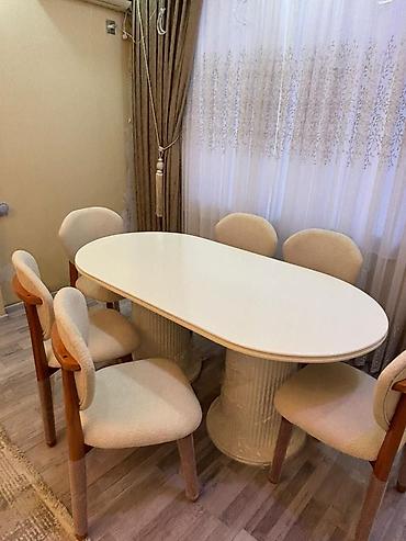 Oval yemək masası və 6 ədəd stul dəsti - Masa: oval formalı, açıq
