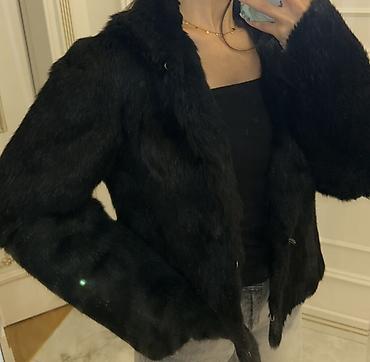 tüklü: Qadınlar üçün qara natural dovşan tükü - Model: qısa/krop — 2