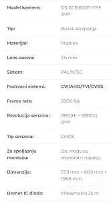 Kamere za video nadzor: HIKVISION DAHUA kamere za VIDEO NADZOR 2-8mpx. Hikvision 1080P 2mpx — 17