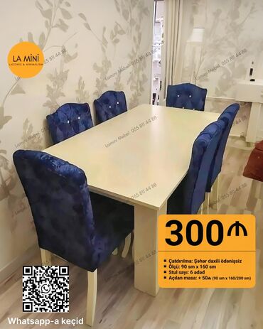 барные стулья: Qonaq otağı üçün, Açılan, Dördbucaq masa, 6 stul