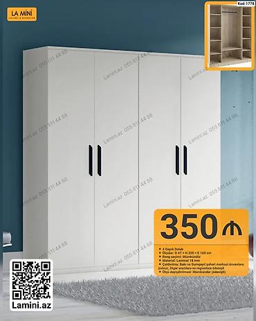 Kod: 1778 – 4 qapılı dolab - Ölçülər: D 47 × H 200 × E 160 sm - Rəng