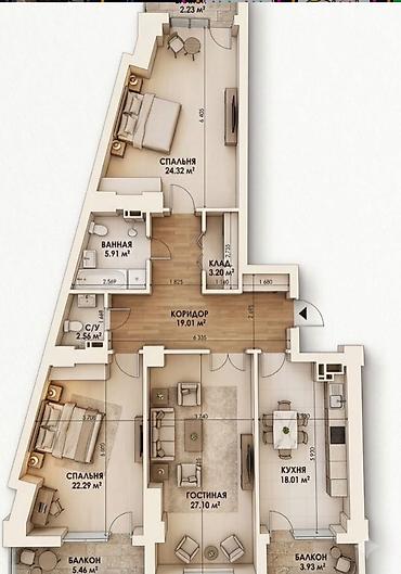 Продажа квартир: 3 комнаты, 134 м², Асанбай мкр Элитка, 10 этаж, ПСО (под самоотделку) — 3