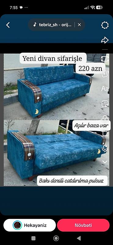 kundur: Künc divan, Qonaq otağı üçün, Vеlur parça, Bazalı, Açılan — 2