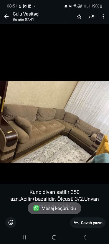 Qonaq otağı dəstləri: Künc divan, İşlənmiş, Çatdırılma yoxdur