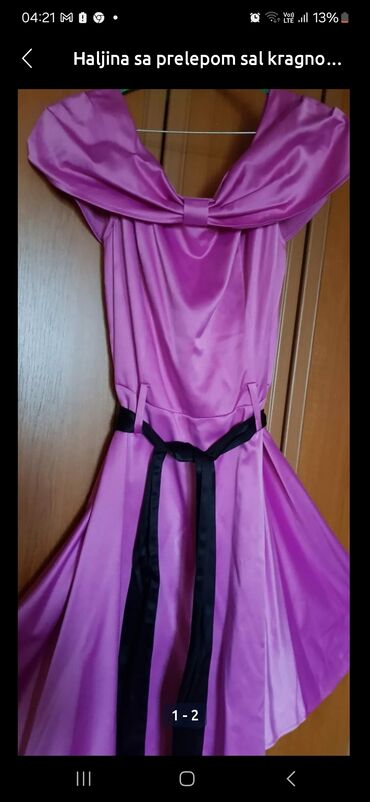 nabrana haljina: Haljina sa sal. kragnom prelepa, elegantna, od debljeg satena, model u