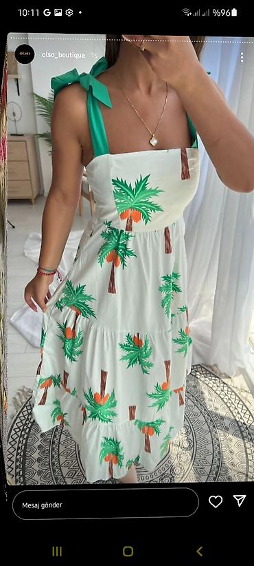 Личные вещи: Tropik naxışlı yay donu - Model: Ağ əsaslı, xurma ağacı printli midi — 1