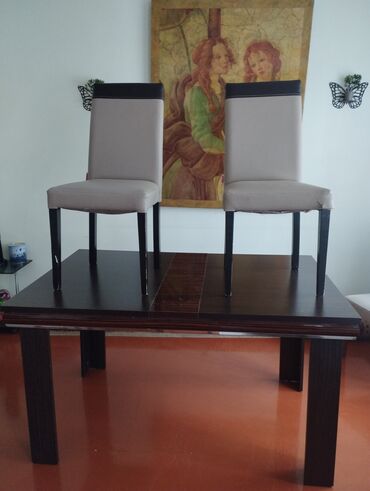 Qonaq otağı üçün, İşlənmiş, Açılmayan, Kvadrat masa, 2 stul
