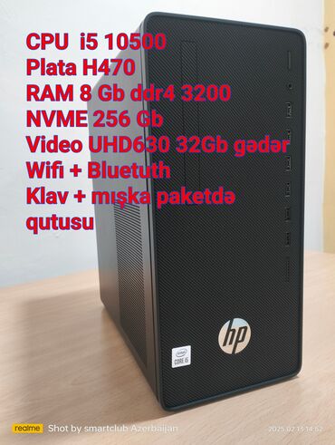 blutuz klaviatura: Hp i5 10500, 8 gb ddr4 256 gb nvme wifi blutuz, klaviatura mişka