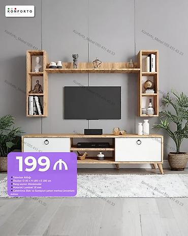 TV altlığı və divar rəfləri dəsti - Ölçülər: D 40 × H 180 × E 180 sm