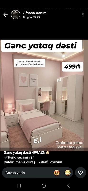 Gənc yataq dəsti Komplekt: - Dəmir karkaslı çarpayı - Yazı masası