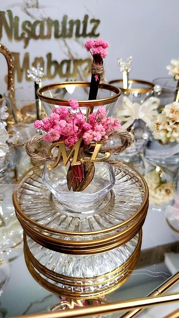 samovar cay: Çay dəsti, rəng - Qızılı, Şüşə — 10