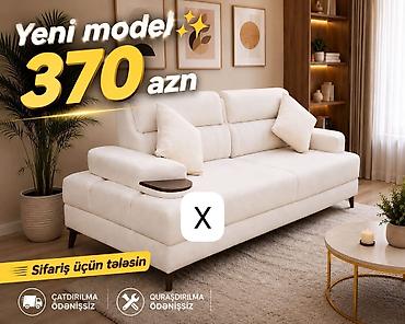 Yeni model yumşaq mebel – krem rəngli üçnəfərlik divan. - Minimalist