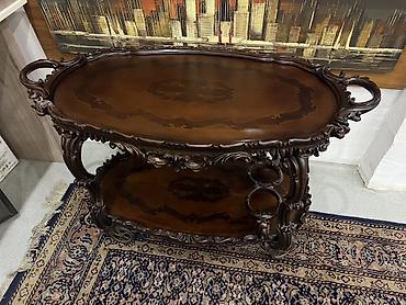 qedimi skaf: Antik üslubda ikimərtəbəli servis/çay arabası - Material: tünd — 1