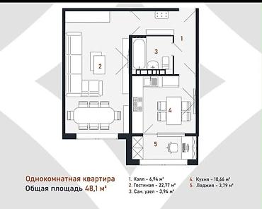 Продажа квартир: Однокомнатная квартира, общая площадь 48,1 м². Продаю однокомнатную — 3