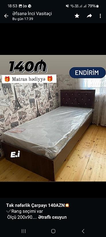 tek salon: *Tək nəfərlik Çarpayı 140AZN💥* ✔️Rəng seçimi var Ölçü 200x90 — 1