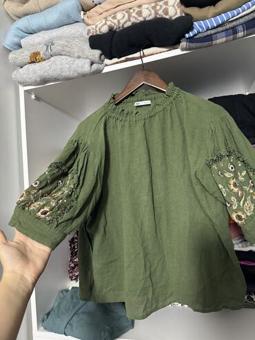 čipkaste bluze: Zara, L (EU 40), Floral, color - Green