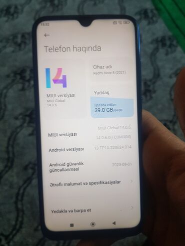 mi 12 t: Redmi Note 8 (2021), 64 GB, rəng - Mavi, Barmaq izi