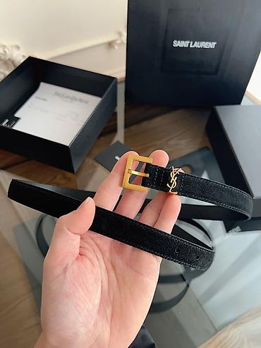 Kaiševi: Saint Laurent Paris kaiš – crna prirodna koža i brušena koža - Model — 8