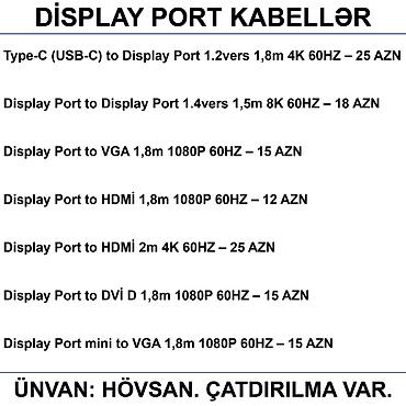 Настольные ПК и комплектующие: HDMİ DVİ VGA Display Port Type-C USB Kabellər 📍Ünvan: Bakı şəh — 4