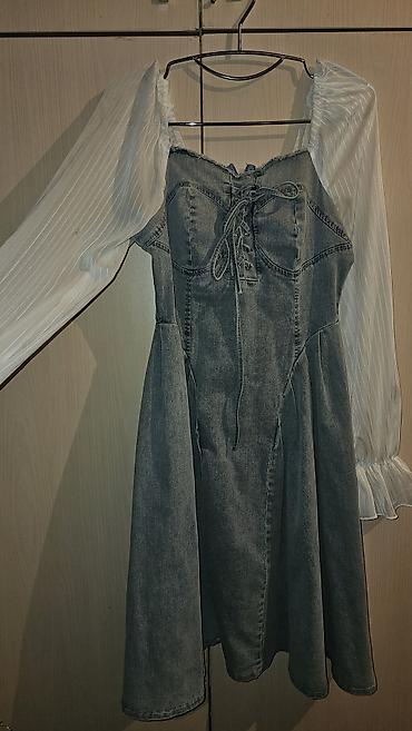 cins donlar: Denim paltar – şifon qol detalı ilə - Model: mini/midi uzunluqda — 3