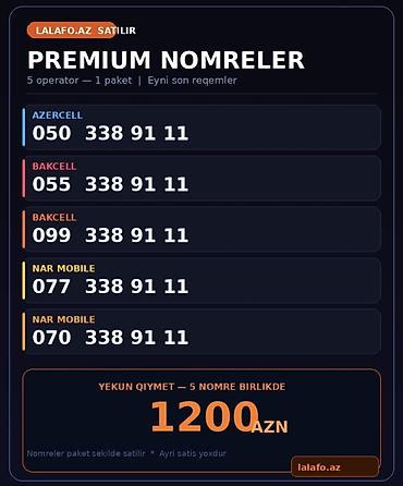 nar paketi: 📱 SATILIR — 5 Premium Nömrə (Paket) ✅ 050 338 91 11 — Azercell ✅ 055 — 1