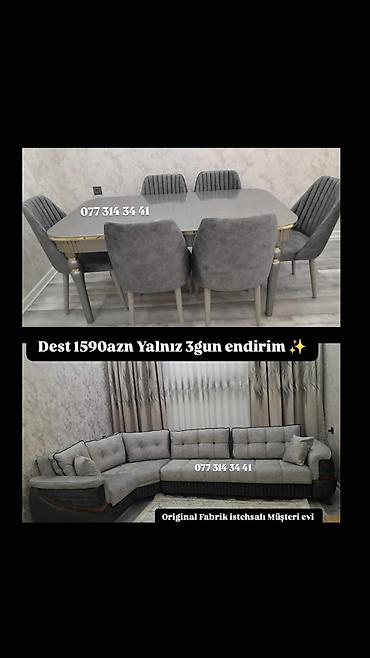 Qonaq otağı dəsti – müasir dizayn, boz rəng palitrası Tərkibi: - Künc