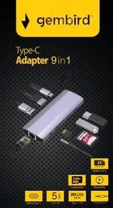 Doking stanice: Gembird Type‑C Adapter 9‑u‑1 – višenamenski USB‑C hub Ključne — 18