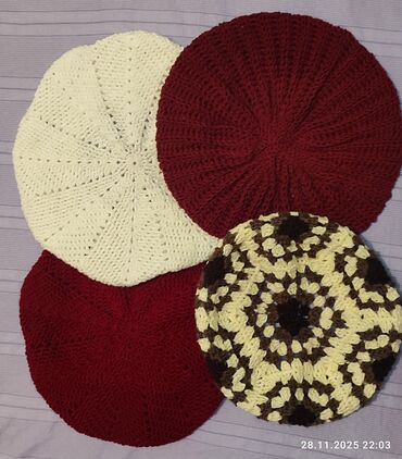 Шапки: Шапка, Беретка, Хлопок, Осень-весна, Вязаная модель — 11
