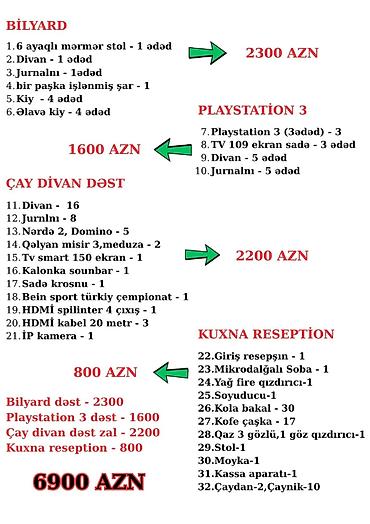 restoran: Yenilənmiş bilyard stolu ve cay divan dəstləri PlayStation 3 dest her — 1